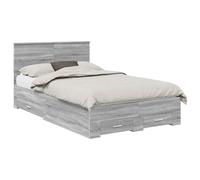 YUOTYRKTEJRSG Bed Frame with Headboard Sonoma Grey 120x200 cm Storage Drawers Engineered Wood Slatted Base Easy Clean