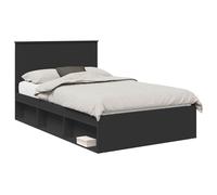 YUOTYRKTEJRSG Black Bed Frame 135x190 cm Solid Pine Wood Headboard Modern Platform Base No Box Spring Needed Easy Clean Urban Apartment Contemporary Bedroom