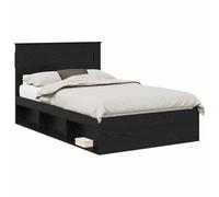 YUOTYRKTEJRSG Black Solid Pine Wood Bed Frame 135x190cm British Double Size Mattress Base with Headboard Slatted Support Platform Heavy Duty 200kg Weight Capacity for Modern Bedroom Minimalist Design