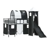 YUOTYRKTEJRSG Childrens Loft Bed Frame with Slide Tent Tower Black Metal 90x190 cm Single Short Space Saving Fun Creative Playhouse Sleep Solution for Kids