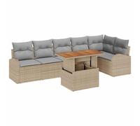 YUOTYRKTEJRSG Design Modulare Impermeabile Tavolino 7 Pezzi Beige | Set Divano da Giardino 7 Pezzi Beige Poly Rattan Modulabile con Contenitore Impermeabile e Tavolino per Terrazza Patio