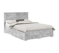 YUOTYRKTEJRSG Grey Cement Bed Frame with Headboard Storage Drawer 140x190 cm Double Bed Platform Engineered Wood Slatted Base Modern Minimalist Frame for Bedroom Guest Room