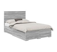 YUOTYRKTEJRSG Grey Sonoma Bed Frame with Headboard 120x200 cm Storage Drawer Wooden Slatted Base Platform Bed for Modern Bedroom Guest Room Easy Assembly Durable Engineered Wood