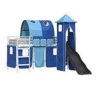 YUOTYRKTEJRSG Kids Loft Bed Frame White Blue Single Short 90x190cm with Slide Tent Tower Arch Fun Play Area Space Saving Metal Frame Twin Size Bed for Children