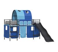 YUOTYRKTEJRSG Kids Loft Bed Frame with Slide and Curtains Black Blue for Single Short Mattress 90x190 cm Space Saving Steel Frame Fun Play Area for Adventurous Children