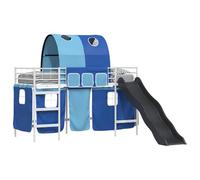 YUOTYRKTEJRSG Kids Loft Bed Frame with Slide and Curtains Twin Size 90x190cm Space Saving Metal Bunk Bed for Children Boys Girls, White Blue