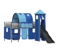 YUOTYRKTEJRSG Kids Loft Bed Frame with Slide Tent Tower Arch Black Blue 90x200 cm Sturdy Metal Twin Size House Bed for Children Play and Sleep Safety Guard Rail