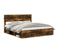YUOTYRKTEJRSG King Size Bed Frame Fumed Oak 200 x 200 cm Solid Pine Wood Platform Base with Headboard Modern Minimalist Design Slatted Support Easy Assembly