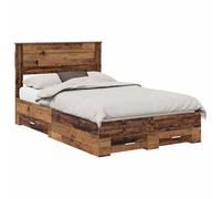 YUOTYRKTEJRSG King Size Bed Frame with Vintage Wood Headboard, 120x190 cm Storage Platform Bed with 2 Drawers, Easy Assembly Engineered Wood Slat Support for Small Bedroom, Rustic Brown