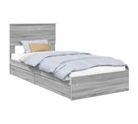 YUOTYRKTEJRSG Letto con Contenitore con Testiera Grigio Sonoma 75 x 190 cm Storage Bed Frame with Drawer Wooden Slatted Base Easy Assembly Modern Design Single Size