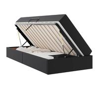 YUOTYRKTEJRSG Letto con Contenitore e Materasso 2 pcs Nero Pelle Modern Metal Frame Storage Bed Frame with Engineered Wood Queen Size Mattress Included for Bedroom Furniture