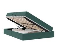 YUOTYRKTEJRSG Letto Con Contenitore e Materasso Verde Scuro 140 x 200 cm Storage Bed Frame with Velvet Upholstered Headboard, Modern Platform Bed with Spring Mattress for Bedroom Guest Room Furniture