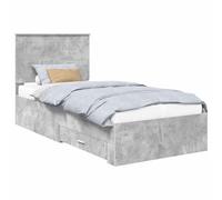 YUOTYRKTEJRSG Modern Bed Frame with Headboard Storage Drawers Cement Grey 100x200 cm for Single Bedroom Engineered Wood Easy Assembly Slatted Base