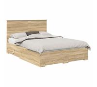 YUOTYRKTEJRSG Modern Upholstered Bed Frame with Storage Drawers and Headboard Sonoma Oak Double Size 150 x 200 cm for Contemporary Bedroom Guest Room Easy Assembly