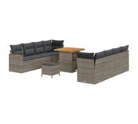 YUOTYRKTEJRSG Modulare in Polyrattan Grigio Design Liberty 11 Pezzi | Set Divano da Giardino 11 Pezzi Polyrattan Grigio Modulare con Cuscini e Tavolo per Terrazza e Patio