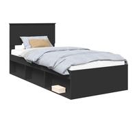 YUOTYRKTEJRSG Multiplex Bed Frame 90x200 cm Black Modern Platform Bed Base with Slatted Headboard, No Box Spring Needed, Strong Wooden Slats Support, Easy Assembly for Bedroom Guest Room