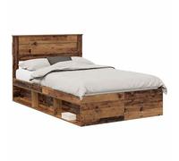 YUOTYRKTEJRSG Old Wood Pine Solid Wood Bed Frame 135x190 cm UK Double Size Bedstead with Headboard Slatted Base Bedroom Furniture Easy Assembly Support 200 kg