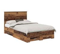 YUOTYRKTEJRSG Old Wood Storage Bed Frame with Headboard, Upholstered Platform Bed with 2 Drawers, Engineered Wood Construction, 120x190 cm Mattress Compatible, Easy Assembly, Rustic Bedroom Furniture