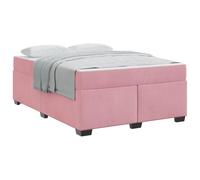 YUOTYRKTEJRSG Pink Velvet Upholstered Bed Frame with Pocket Spring Mattress 140x200cm - Engineered Wood Queen Size with Slatted Base, Medium Firm Sofa Bed for Guest Room, 280kg Capacity