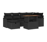 YUOTYRKTEJRSG Polirattan modulare componibile 7 pezzi Nero 62.5 cm | Set Divano da Giardino Modulare 7 Pezzi con Cuscino Nero Polyrattan per Terrazza e Lounge Esterna