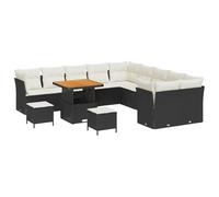 YUOTYRKTEJRSG Polirattan modulare elegante 13 pezzi Nero | Set Divano da Giardino 13 Pezzi Polyrattan Nero Modulare con Tavolo Regolabile, Angolare Resistente UV, Salotto Estivo per