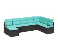 YUOTYRKTEJRSG Polirattan multifunzionale da giardino 8 pezzi nero | Set di divani da giardino 8 pezzi con cuscini e contenitore portaoggetti in polirattan nero per terrazza e patio