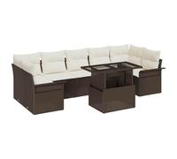 YUOTYRKTEJRSG Poly Rattan Modulare 8 Pezzi Marrone e Bianco | Set Divano da Giardino Modulare 8 Pezzi con Cuscini Marrone Poly Rattan Tavolino con Vetro per Terrazza e Patio