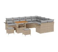 YUOTYRKTEJRSG Polyrattan componibile per esterno Modulare 12 pezzi Beige | Set Divano da Giardino 12 Pezzi Beige Polyrattan Modulare con Cuscini e Tavolo Altezza Regolabile per Esterno