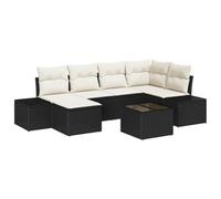YUOTYRKTEJRSG Polyrattan Design Moderno da Terrazza Nero e Crema 6 Pezzi | Set Divano da Giardino 6 pcs Nero e Crema Polyrattan Modulare con Cuscini e Tavolo, Resistente UV per Terrazza Patio Esterno