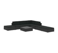 YUOTYRKTEJRSG Polyrattan impermeabile angolo relax 8 pezzi 12 cuscini nero | Set Divani da Giardino 8 Pezzi con Cuscini Polyrattan Nero Angolare Completo con Tavolino e Poggiapiedi, Salotto Esterno