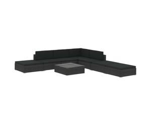 YUOTYRKTEJRSG Polyrattan impermeabile angolo relax 8 pezzi 12 cuscini nero | Set Divani da Giardino 8 Pezzi con Cuscini Polyrattan Nero Angolare Completo con Tavolino e Poggiapiedi, Salotto Esterno