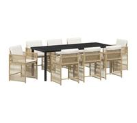 YUOTYRKTEJRSG Polyrattan moderno da giardino 9 pezzi beige 140x80 cm | Set da Pranzo per Giardino 9 pcs Beige Polyrattan Tavolo in Vetro per Esterni con 4 Sedie Impilabili