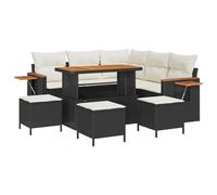 YUOTYRKTEJRSG Polyrattan moderno modulare 9 pezzi nero | Set Divano da Giardino 9 Pezzi Polyrattan Nero con Cuscini e Tavolino, Angolare Modulare per Terrazza e Patio, Resistente