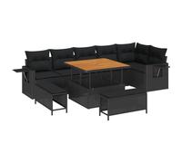 YUOTYRKTEJRSG Polyrattan Nero 11 Pezzi Modulare Set Giardino | Set Divano Giardino 11 Pezzi con Cuscini Nero Polyrattan Modulare da Esterno con Tavolo e Pouf