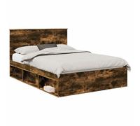 YUOTYRKTEJRSG Rovere Fume Bed Frame 150 x 200 cm Solid Pine Wood with Headboard Modern Minimalist Platform for Urban Apartments Contemporary Bedroom Furniture