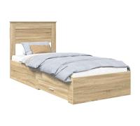 YUOTYRKTEJRSG Rovere Sonoma Single Bed Frame 90x200 cm with Storage Drawers, Modern Minimalist Platform with Engineered Wood Slatted Base, Space-Saving Multilayer Wood Bed for Bedroom Guest Room