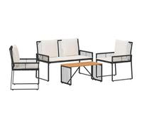 YUOTYRKTEJRSG Set Giardino Polyrattan Intrecciato Nero Bianco Crema 4 Pezzi | Set di Mobili da Esterno 4 Pezzi Polyrattan Nero e Bianco Crema con Cuscini, Tavolo e Panchina, Resistente alle Intemperie