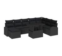YUOTYRKTEJRSG Set Modulabile con Tavolo Alzata Regolabile 9 Pezzi Nero | Set Divano da Giardino Modulabile 9 Pezzi Poly Rattan Nero con Tavolo Alzabile e Cuscini Impermeabili per Terrazza e Patio