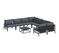 YUOTYRKTEJRSG Set Modulare 9 Pezzi Giardino Design Acciaio 7 Posti Nero | Set Divano da Giardino con cuscino 9 pcs Nero Acciaio 7 Posti Angolare Completo Tavolino per Esterni Patio Relax