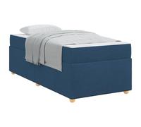 YUOTYRKTEJRSG Single Bed Frame with Mattress Blue 90x200 cm Fabric Upholstered Modern Design Wooden Slatted Base Medium Firm Pocket Sprung Mattress Easy Assembly Black Legs