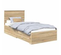YUOTYRKTEJRSG Single Bed Frame with Storage Drawers 75x190 cm Engineered Wood Upholstered Headboard Slatted Base for Small Bedrooms Contemporary Modern Design Oak Sonoma Silver