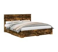 YUOTYRKTEJRSG Smoked Oak Bed Frame 200x200 cm Engineered Wood Storage Platform with Drawers Super King Size Mattress Included Minimalist Design for Bedroom Modern Living Space