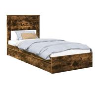 YUOTYRKTEJRSG Smoked Oak Single Bed Frame with Storage Drawers 90x190cm Engineered Wood Platform Slatted Base for Modern Bedroom Guest Room