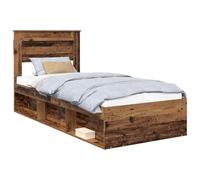 YUOTYRKTEJRSG Solid Pine Wood Bed Frame 75x190 cm Old Wood Finish Single Bedstead with Headboard for Small Bedroom Durable Slatted Base Platform Easy Assembly Modern Minimalist Design