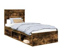 YUOTYRKTEJRSG Solid Pine Wood Bed Frame 90x200 cm Smoked Oak Finish Single Bed Base with Headboard Modern Minimalist Design Slatted Support for Mattress 93x210x100 cm Easy Assembly