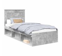 YUOTYRKTEJRSG Solid Pine Wood Bed Frame Concrete Grey 100x200 cm Single Bedstead with Headboard Slatted Base Storage Solution Modern Minimalist Design Bedroom Furniture Easy Assembly