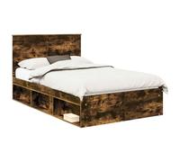 YUOTYRKTEJRSG Solid Pine Wood Bed Frame Fume Oak 120x190 cm Modern Platform Bed with Headboard for Small Double Mattress, Slatted Support Base, Easy Clean, Urban Apartment Bedroom Furniture