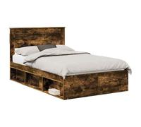 YUOTYRKTEJRSG Solid Pine Wood Bed Frame Fumed Oak 120x200 cm Double Bed Base with Headboard Modern Minimalist Design Slatted Support Up to 200 kg Easy Clean Bedroom Furniture