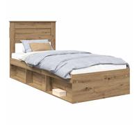 YUOTYRKTEJRSG Solid Pine Wood Bed Frame with Headboard Single 75x190 cm Artisan Oak Finish Modern Minimalist Platform Bedstead for Bedroom Easy Assembly