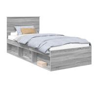 YUOTYRKTEJRSG Sonoma Grey Bed Frame 75 x 190 cm Plywood Wooden Bedstead Platform Single Bed with Modern Design Sturdy Slatted Base for Bedroom Guest Room Easy Assembly
